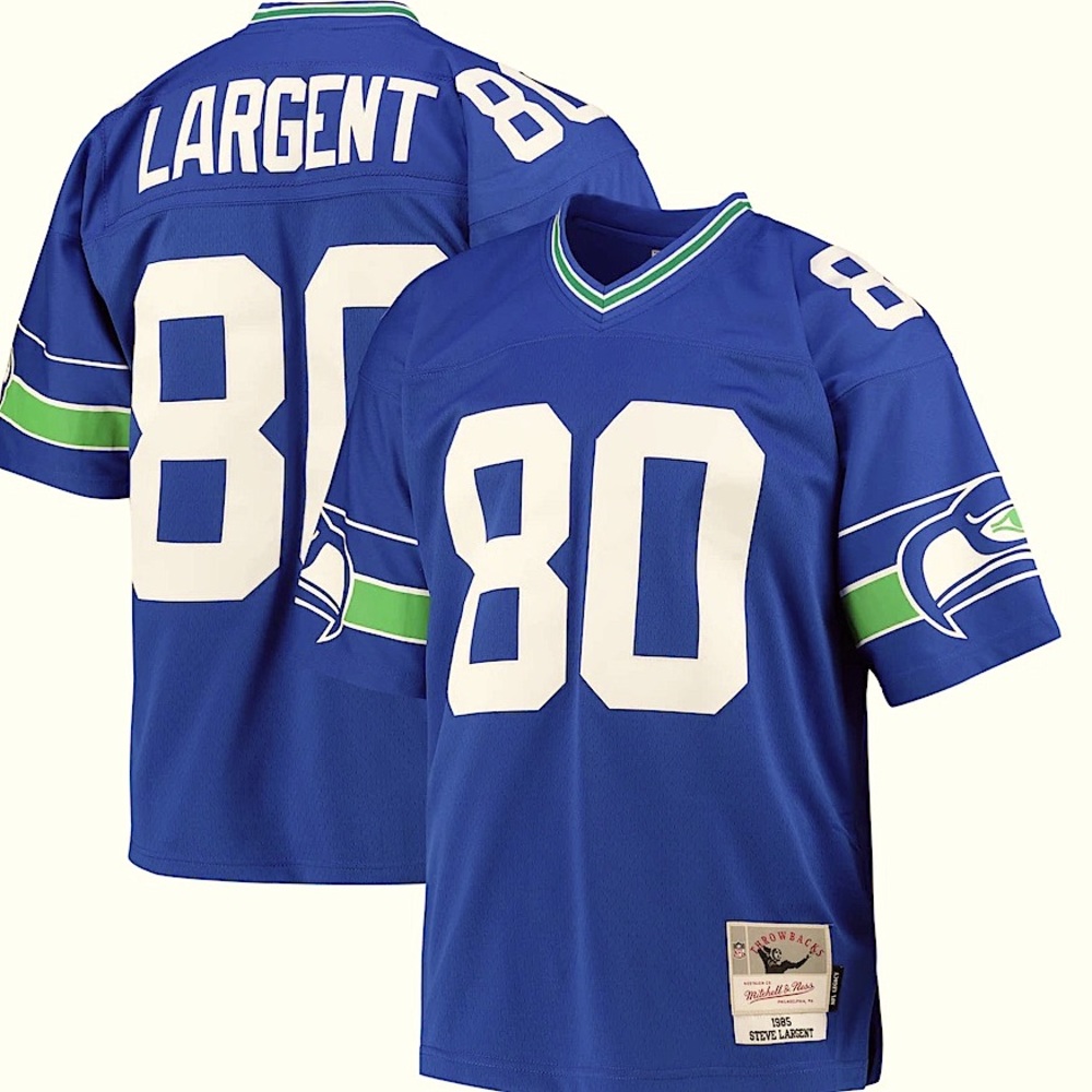 Seattle Seahawks Mitchell & Ness 1985 Steve Largent Jersey Royal/White/Green - Picture 5 of 6